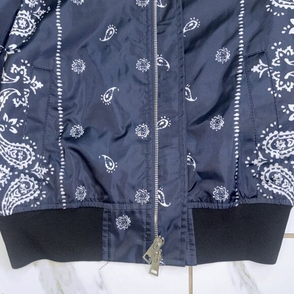 Theory Navy Bandana Embroidered Paisley Bomber Women's Jacket Sz S EUC - Picture 5 of 10